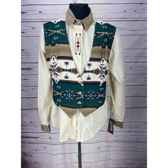 Rough Rider Women's Button Up Aztec Indian Shirt With Vest‎ 4 Buttons Size Large - Picture 1 of 12